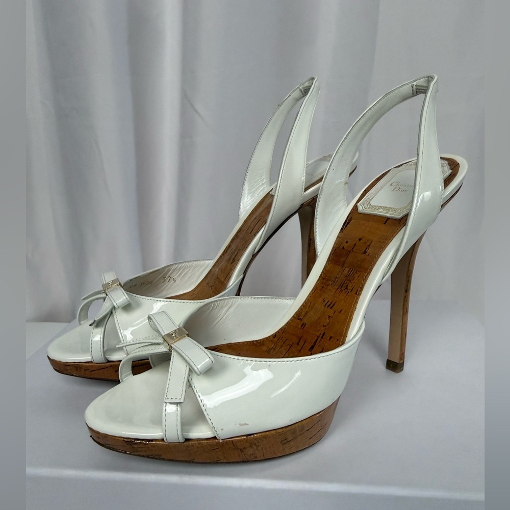 NIB Dior White Patent Slingback Leather Sandals Size 37.5
